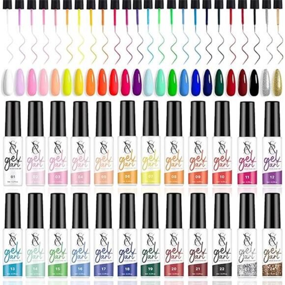 Cosmetics 24-Color Gel Liner Set for Nail Art - With Built-in Thin Brush - Picture 7 of 7